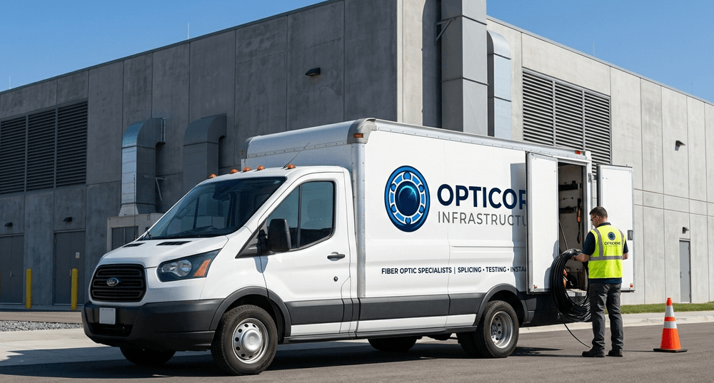 OptiCore service van on a fiber installation job site